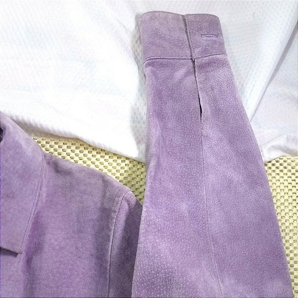 A.M.I. Womens Purple Suede Leather Button Up Shirt Long Sleeve Jacket Style 244S - Picture 8 of 13